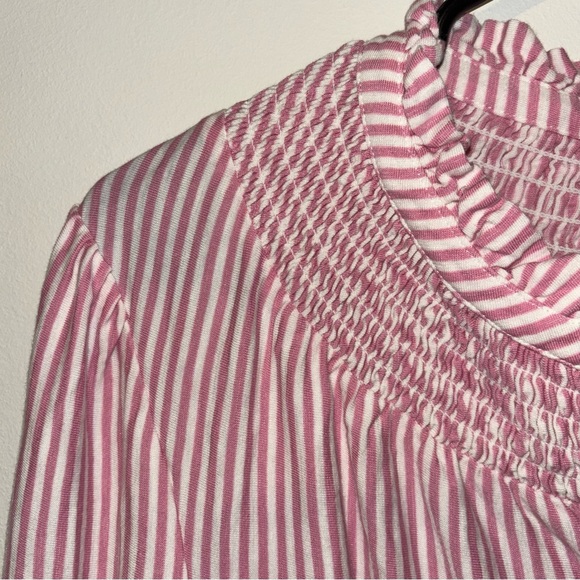 Boden Effie Smocked Pink & White Button-Up Shirt Size 14 - Picture 5 of 7